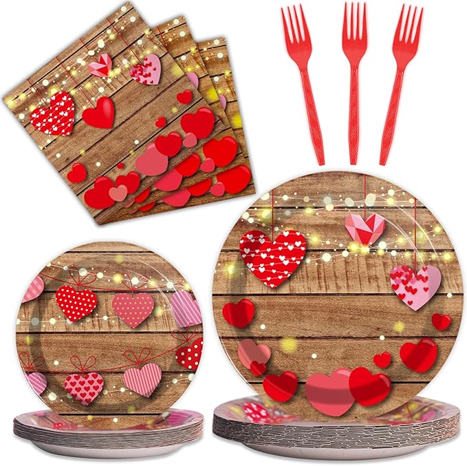 96 Pcs Valentine's Day Party Paper Plate and Napkins Valentine Party