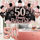 50th Birthday Decorations for Women 49pcs Black Rose Gold Black