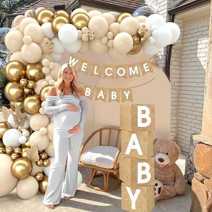 Boho Baby Shower Decorations 97Pcs Burlap Grain Baby Boxes Nude and