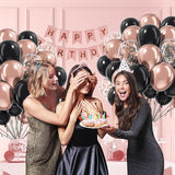 60pcs Rose Gold and Black Balloons 12inch with Rose Gold Confetti