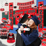 Graduation Decorations Red and Black Party Decor Set include Congrats