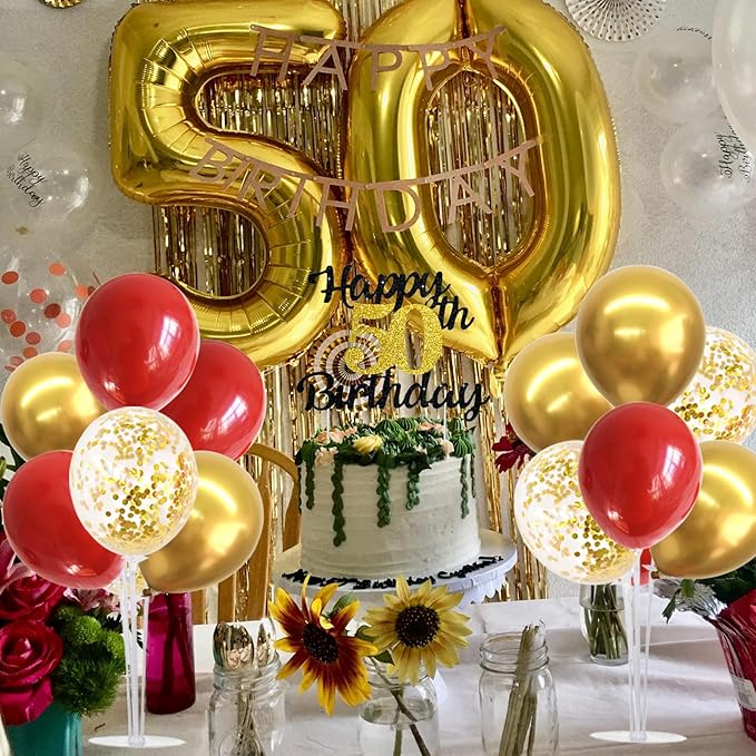 Red and Gold Balloon Stand Kit with Balloons for 2026 Graduation