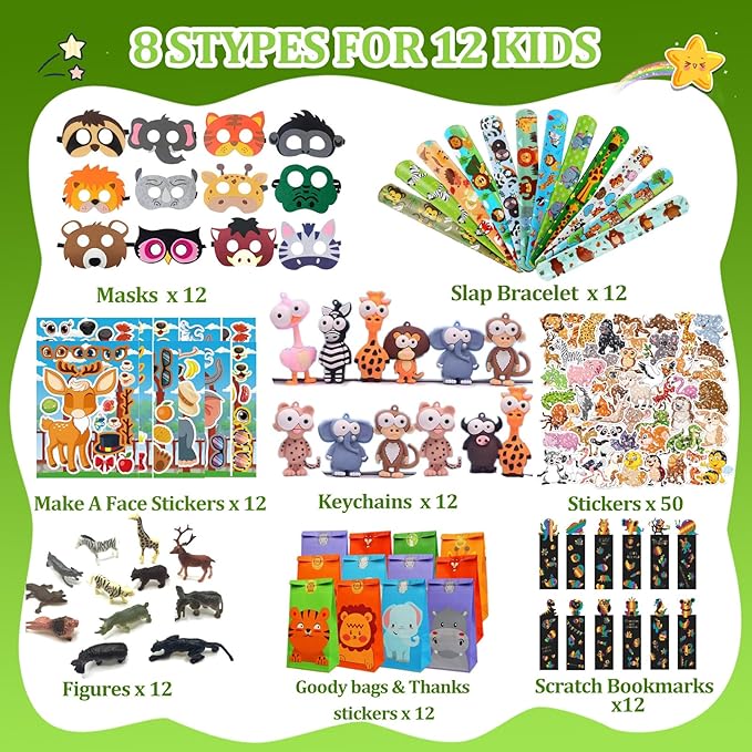158 pcs Safari Party Favors for 12 kids Jungle Safari Birthday Party