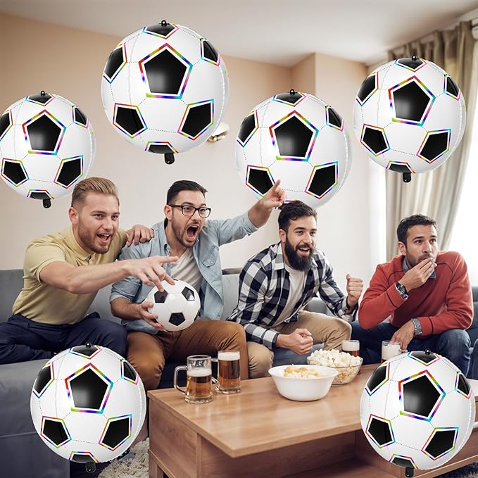 6 Pcs Soccer Balloons, 22 Inch Large Soccer Foil Balloon, 4D Colorful