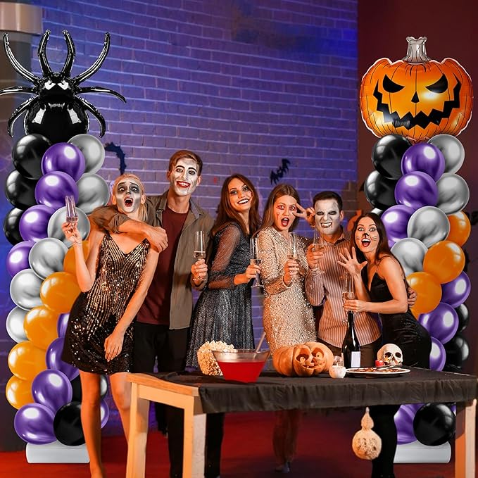 2 Sets Halloween Balloon Column Stand Kit with Scary Pumpkin Spider