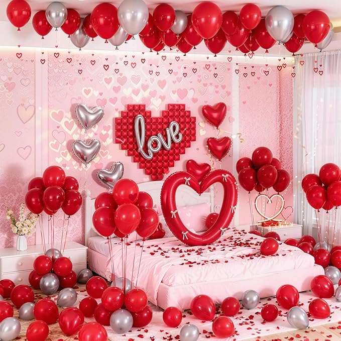 648PCS Valentines Party Decorations Kit with Rose Petals Red and