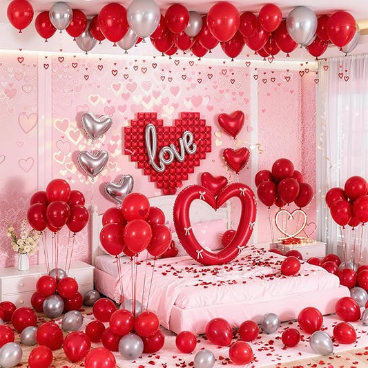 648PCS Valentines Party Decorations Kit with Rose Petals Red and