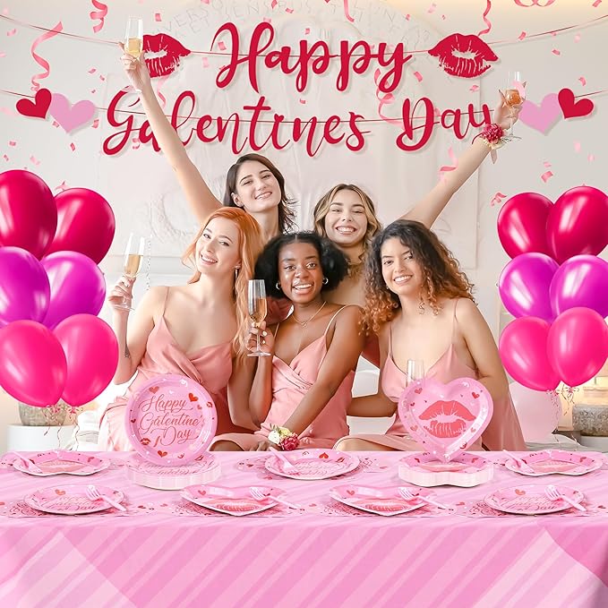 109PCS Happy Galentine's Day Party Supplies Pink Love Heart