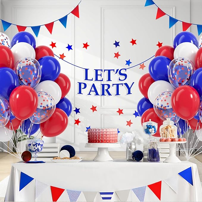 BAUANOOY Red White and Blue Balloons, 60pcs 12 Inch Red White and