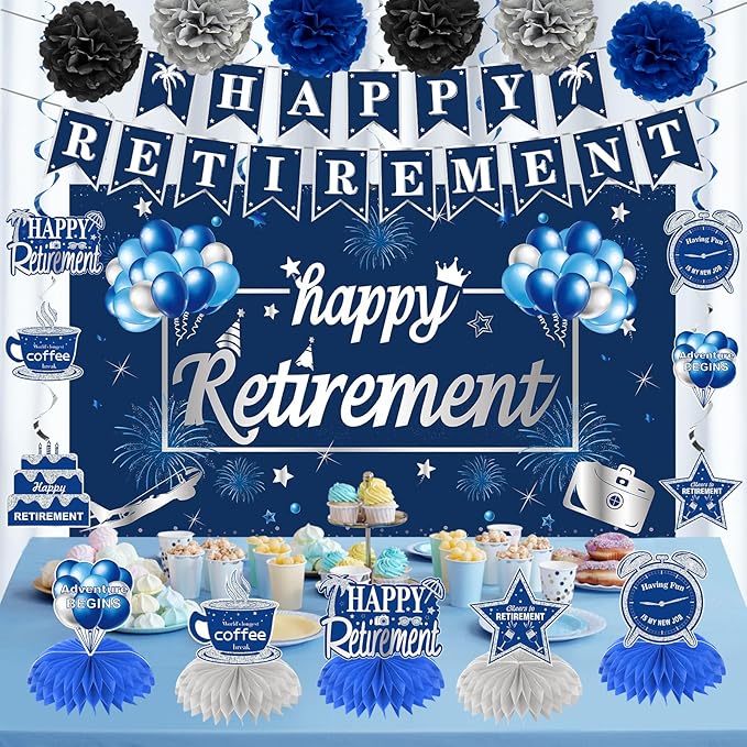 20PCS Retirement Party Decorations Kit for Men Blue Silver