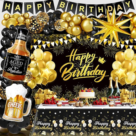 Black and Gold Birthday Decorations for Men Women Black