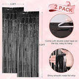Voircoloria 2 Pack Laser Black Foil Fringe Backdrop Curtains, Tinsel