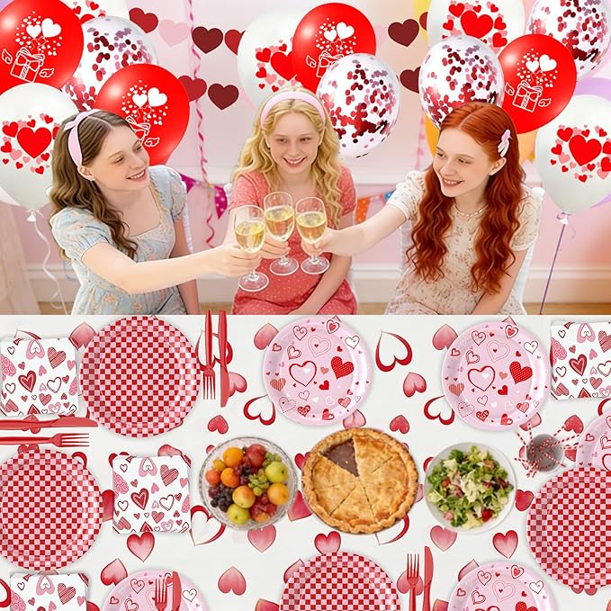 146Pcs Valentine's Day Party Tableware Set Red Heart Love Disposable