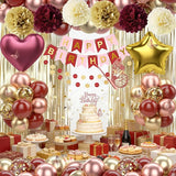 Burgundy Rose Gold Birthday Party Decorations 12INCH Wine Red Maroon