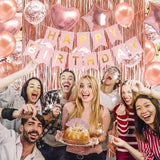 Rose Gold Birthday Party Decorations, Happy Birthday Banner, Rose