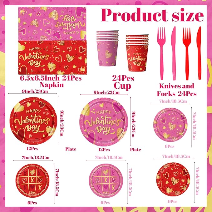 144PCS Valentine's Day Party Supplies Valentines Day Tableware Set