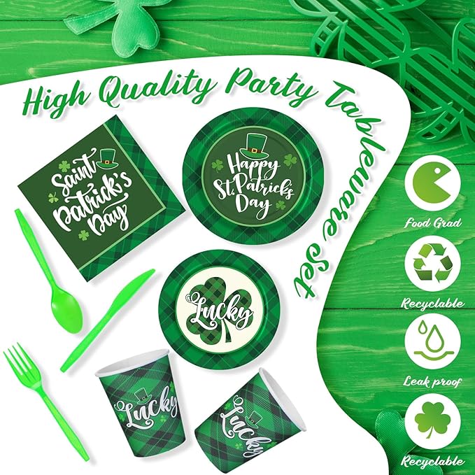 210 Pcs Happy St Patrick's Day Party Supplies Plates Napkins