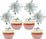 Gyufise 30Pcs Foil Firework Cupcake Toppers Sparkle Tinsel Star Cake