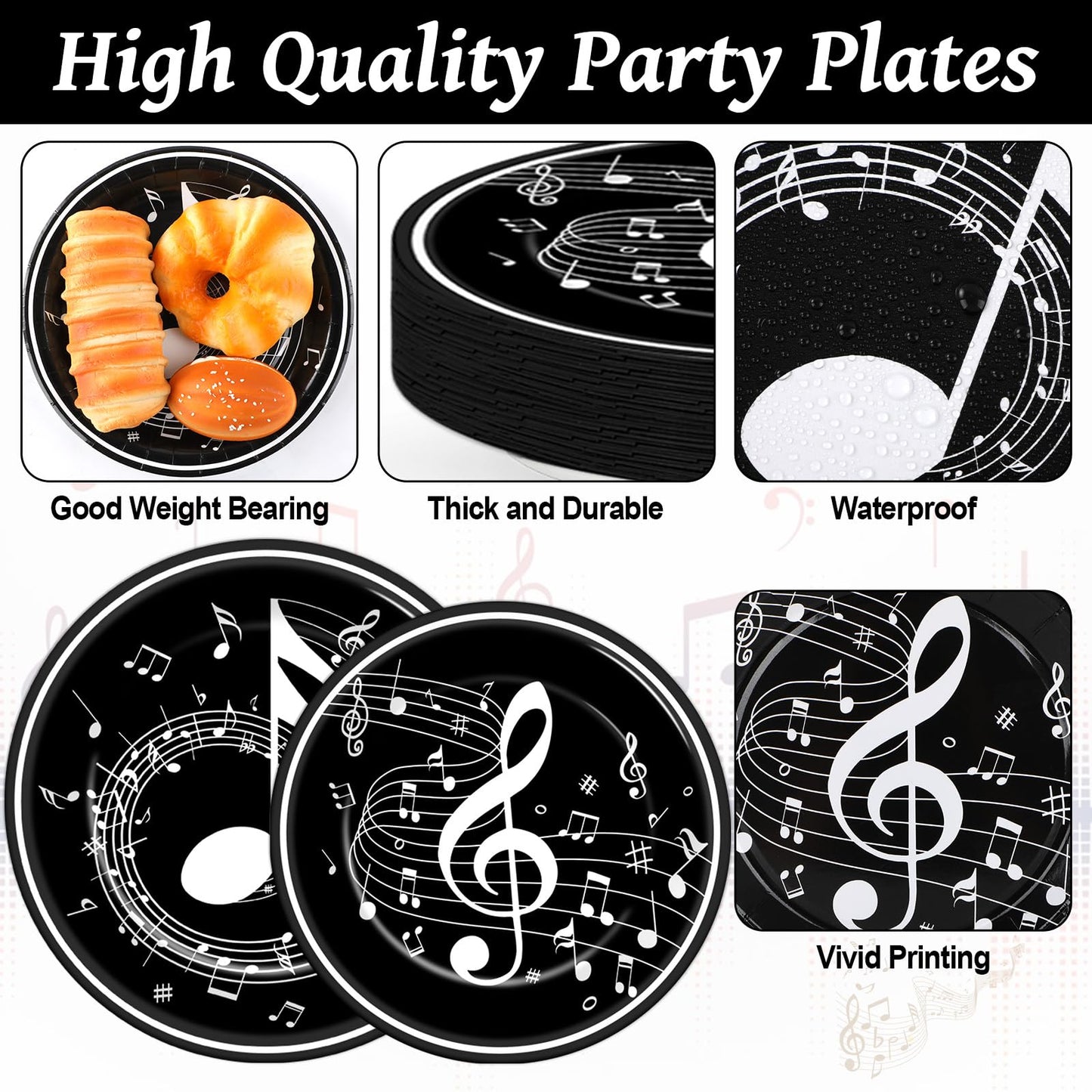 96PCS Musical Note Party Paper Plates and Napkins Music Themed