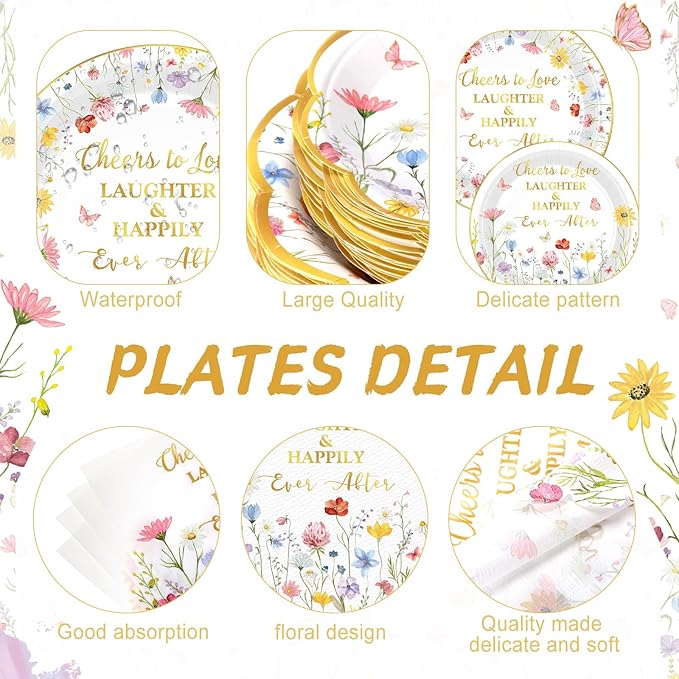 400 Pcs Spring Floral Bridal Shower Party Supplies Decorations