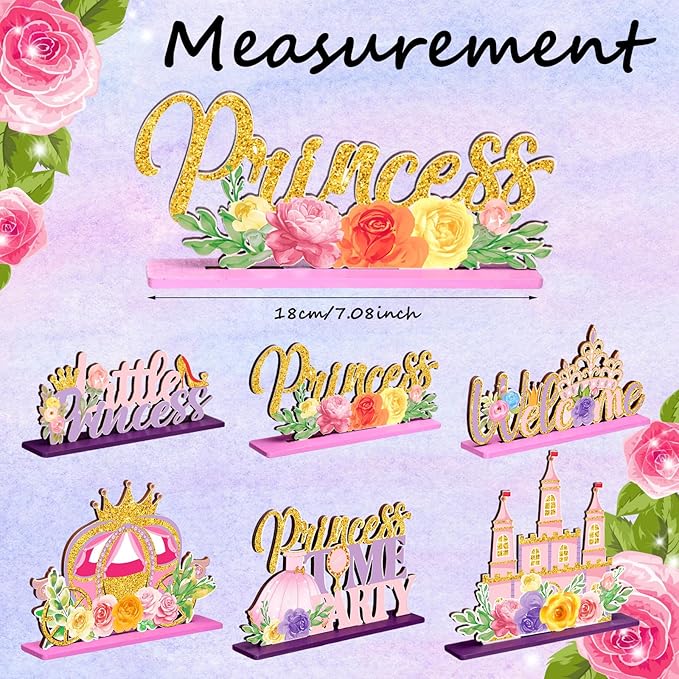 6 Pcs Princess Party Centerpieces Floral Wooden Princess Theme Table