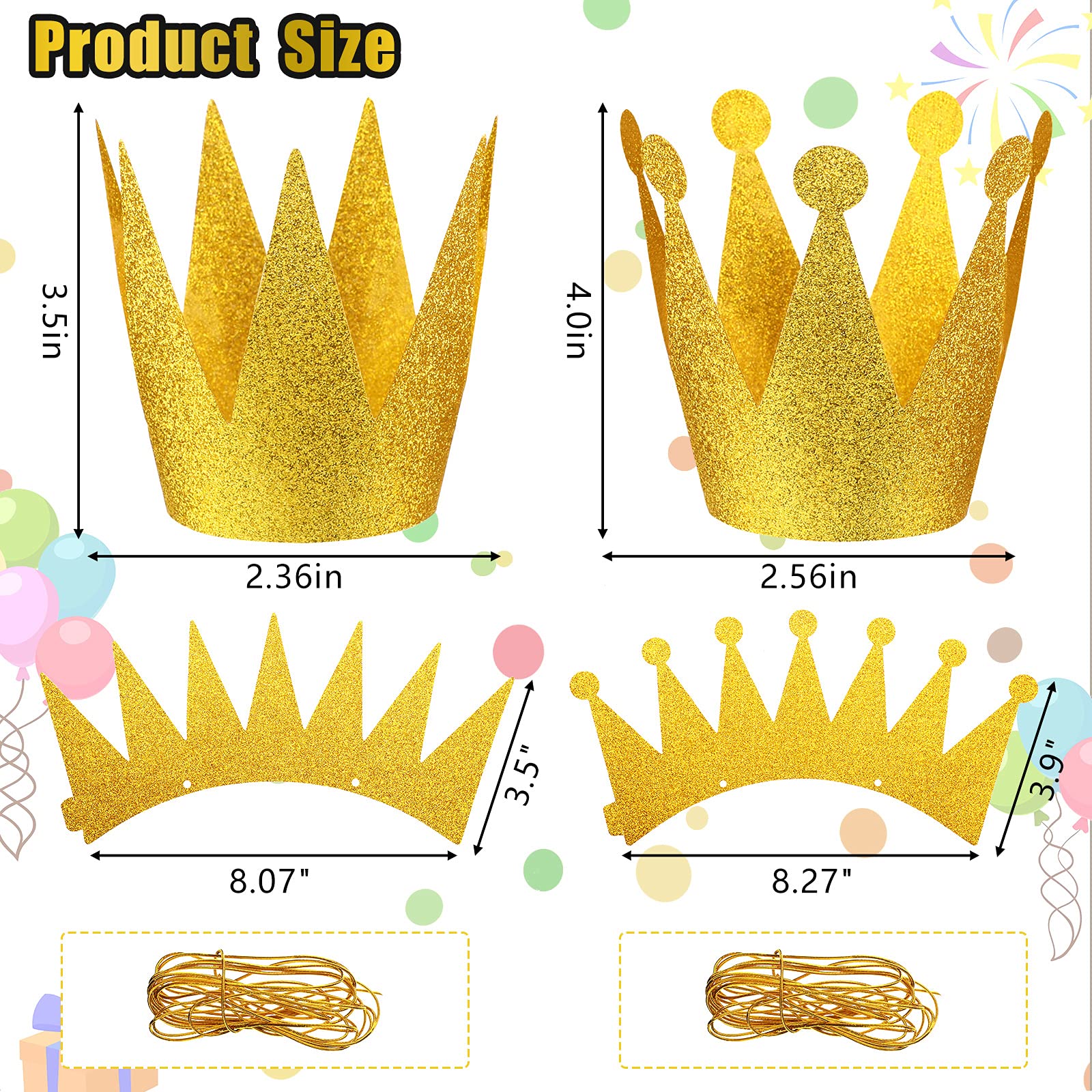 Gersoniel 24 Pieces Gold Crown Hats Mini Paper Glitter Crowns with
