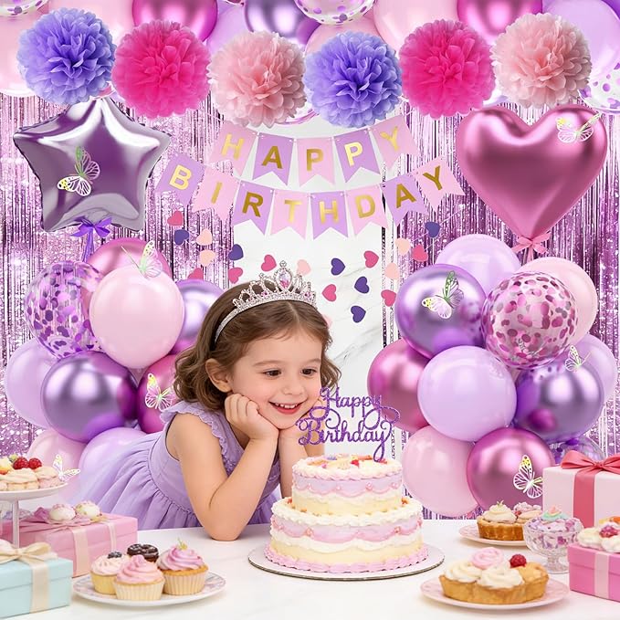 Purple Pink Birthday Decorations Balloons Pink Purple Happy Birthday