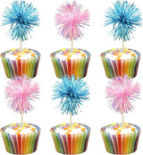 Gyufise 30Pcs Foil Firework Cupcake Toppers Sparkle Tinsel Cake #24