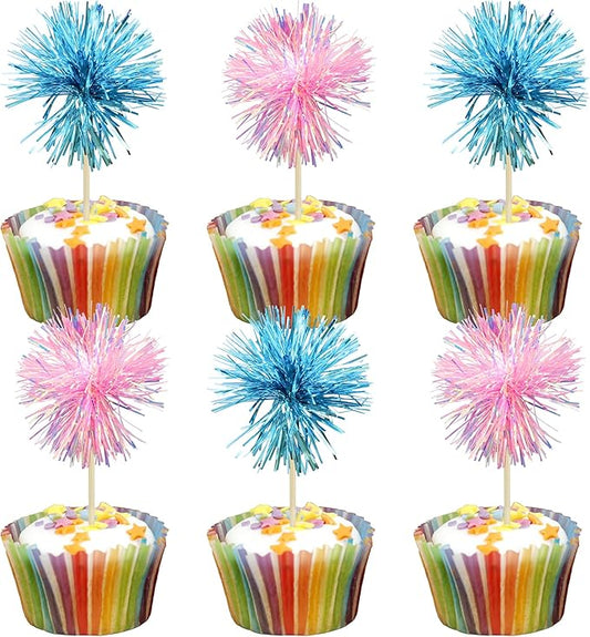 Gyufise 30Pcs Foil Firework Cupcake Toppers Sparkle Tinsel Cake #24