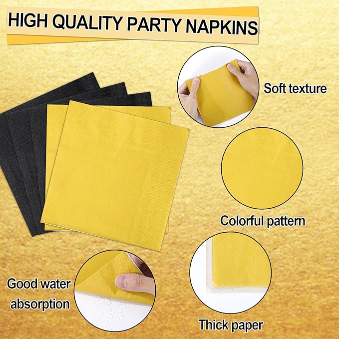 96Pcs Black and Gold Birthday Party Decorations Black and Gold Paper
