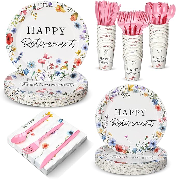 252 Pcs Wildflowers Retirement Party Tableware Set Included Plates
