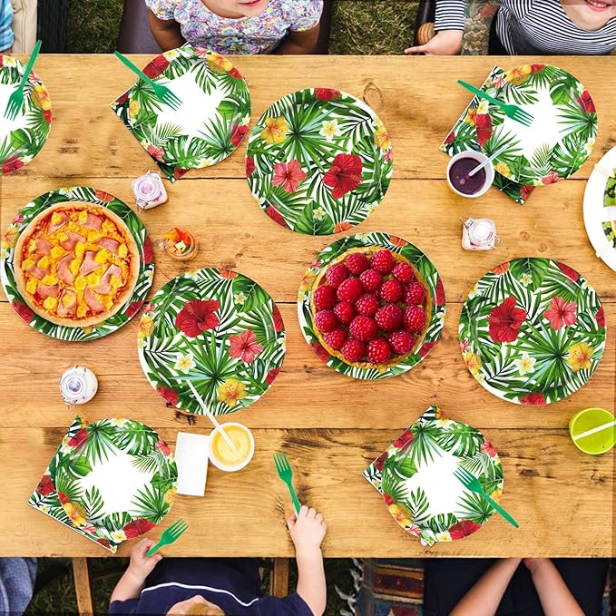 200pcs Hawaiian Luau Party Decorations Tropical Luau Plates and