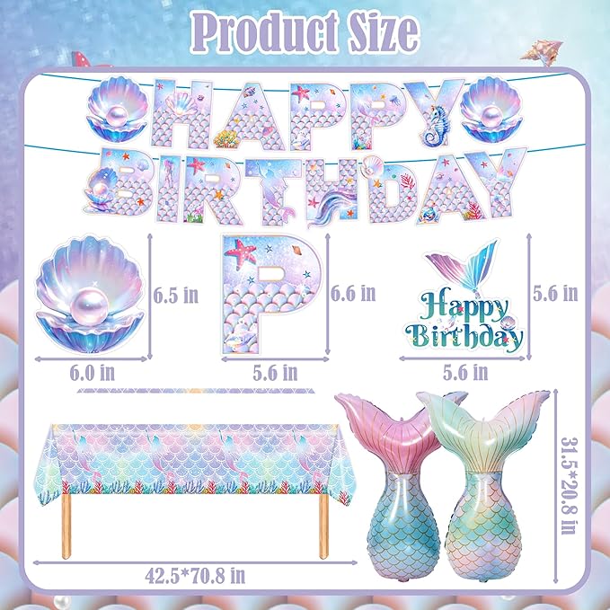 Mermaid Birthday Decorations Party Supplies Include Plates Napkins