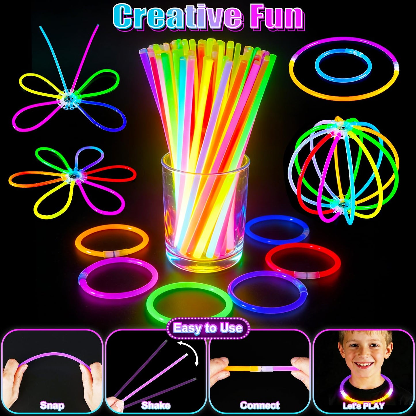 SHQDD 154PCS Glow in the Dark Party Supplies, Neon Party Accessories