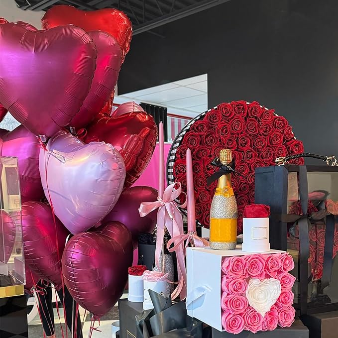Wine Red Heart Balloons, 18 Inch 12 Pcs Burgundy Red and Pink Foil