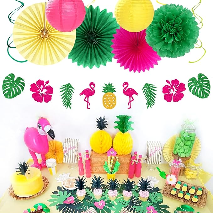 Hawaiian Aloha Luau Flamingo Party Decorations Supplies 21pcs Hello