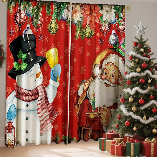 2 Pcs Christmas Curtains for Living Room Snowman Santa Claus