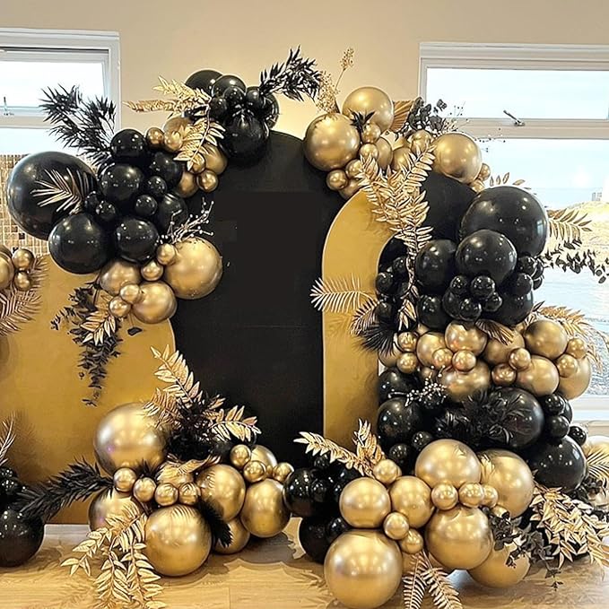 YMSZ Black and Gold Balloons, 67pcs 12 Inch Metallic Gold and Black