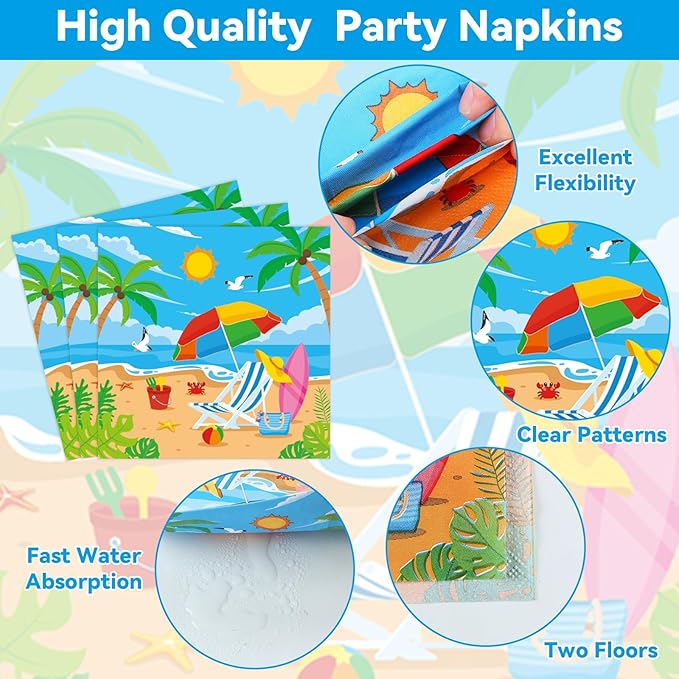 96Pcs Beach Party Supplies Summer Pool Party Paper Plates Napkins