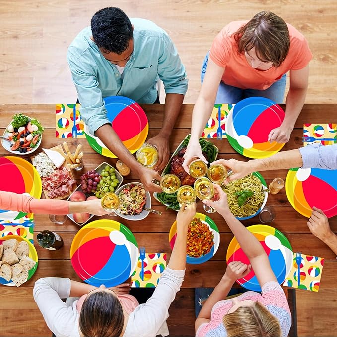 200Pcs Summer Pool Beach Party Tableware Set Beach Pool Ball Party