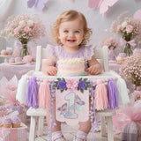 Handmade Butterfly Wildflower 1st Birthday High Chair Banner Purple