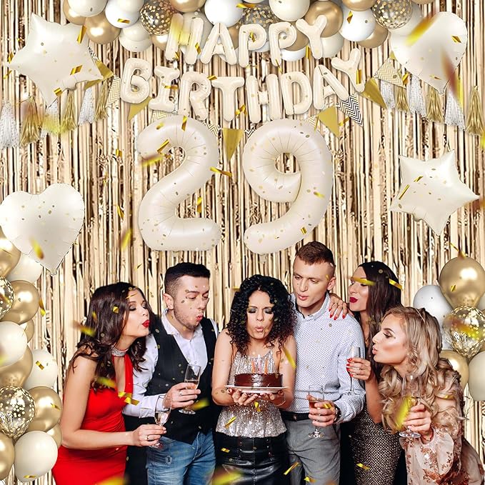 29th Birthday Decorations for Women, White and Gold 29 Boho Birthday