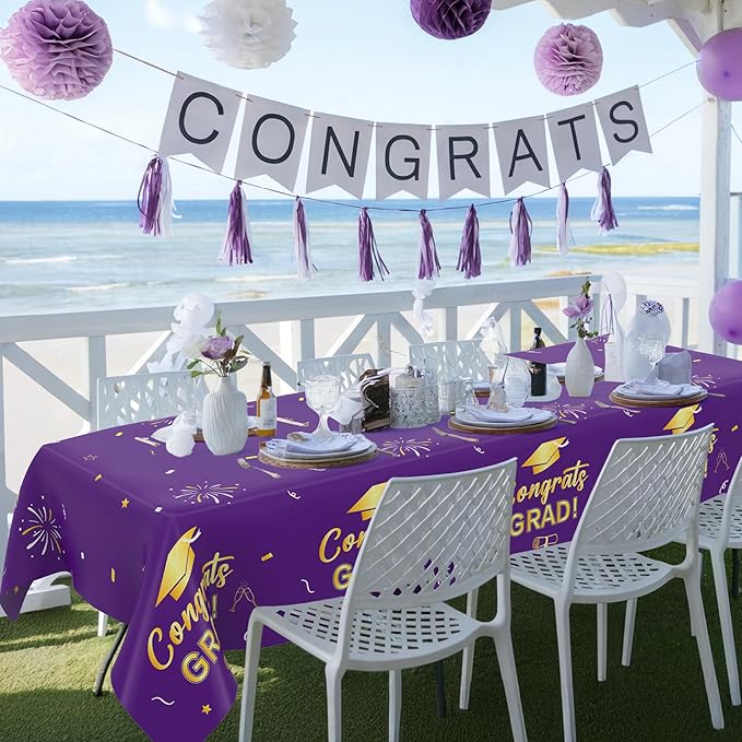 Slergut Purple and Gold Graduation Decorations 2026, 3 Pack Purple