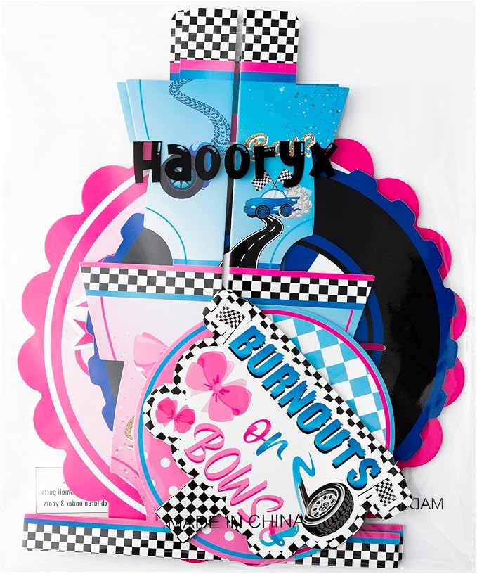 Burnout or Bow Gender Reveal Party Cupcake Stand 2Pcs 3 Tier Racing