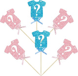Ephlyn 24Pcs Gender Reveal Cupcake Toppers Glitter Pink Blue Bow