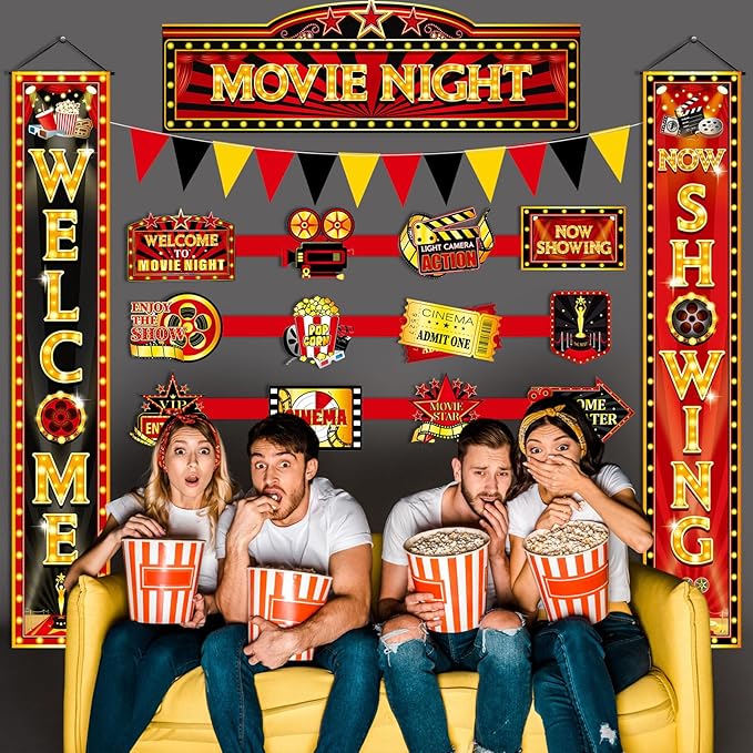 14 Pcs Movie Night Decorations Set Welcome Now Showing Door Banners