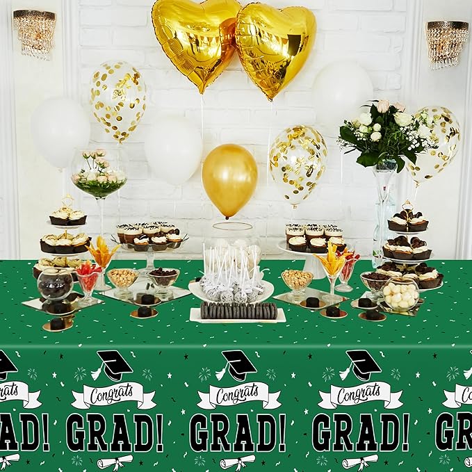 QZYL 2 PCS Graduation Tablecloth, 108" X 54" Green Graduation Table