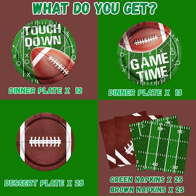 Football Plates and Napkins 100Pcs Football Party Supplies Touchdown