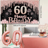 60th Birthday Decorations for Woman with Banner Rose Gold Tablecloth