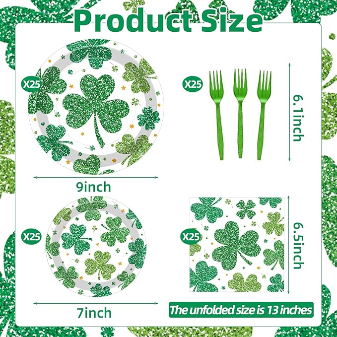 100 Pcs St Patrick's Day Shamrock Tableware Party Supplies Set